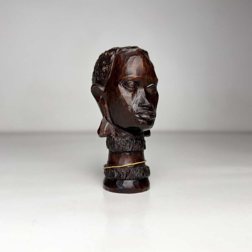 Hand Carved African Tribal Bust Sculpture Ebony Wood Art Tanzania